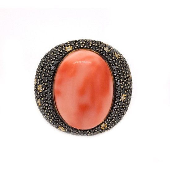 Coral Black and White Diamond Ring