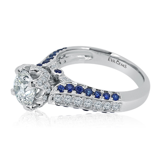 Crown engagement ring with sapphires